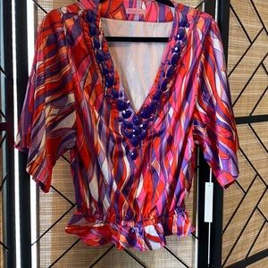 Rachel Lym v-neck multi swim coverup short NWT